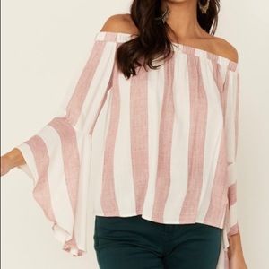 Shyanne Off Shoulder Boho Western Style StripeTop w/ Bell Sleeve Size XL